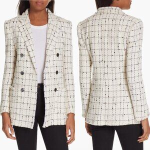 Rebecca Taylor Cream Windowpane Plaid Tweed Double Breasted Blazer
